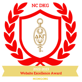 NC DKG Website Excellence Award,  DKG Key with red laurel leave around it